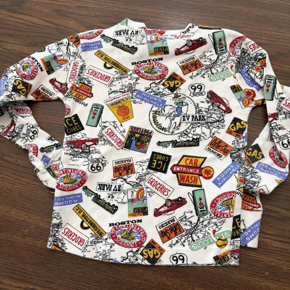 Vintage Leapin' Lizard Kids Pajama Top Size 8 Route 66 Road Trip Graphics USA